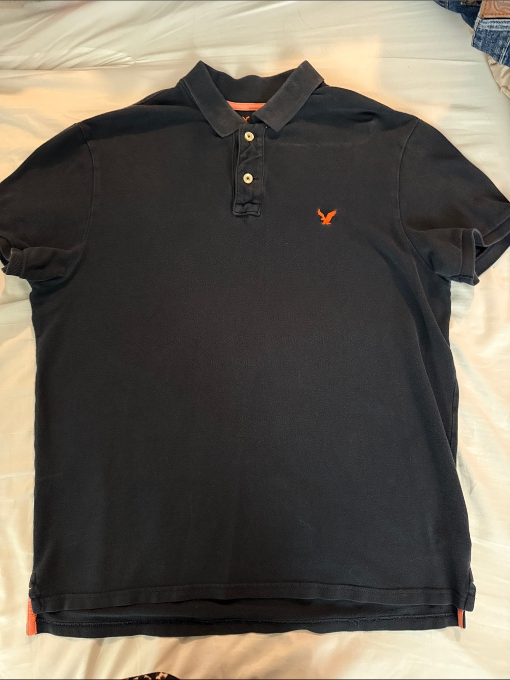 American Eagle Outfitters Blue Polo with Orange Eagle Logo